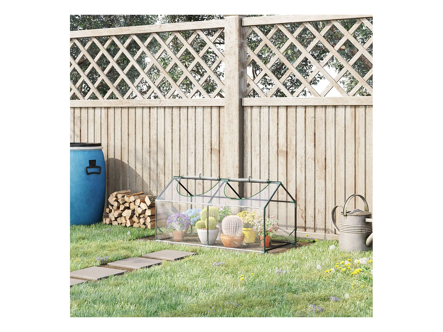 Serre en PVC avec fenêtre, structure acier, transparente (120x60x60cm)