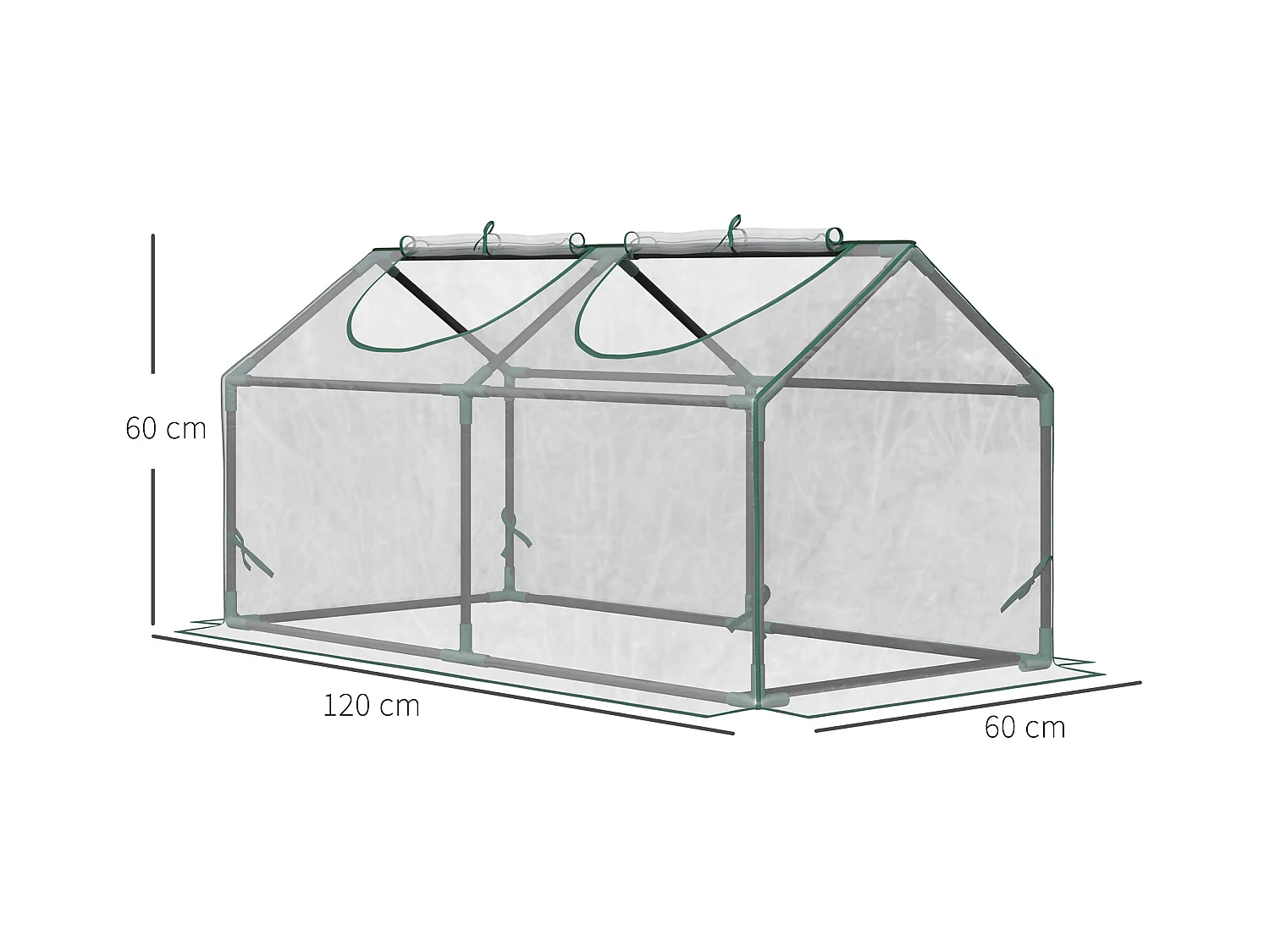 Serre en PVC avec fenêtre, structure acier, transparente (120x60x60cm)