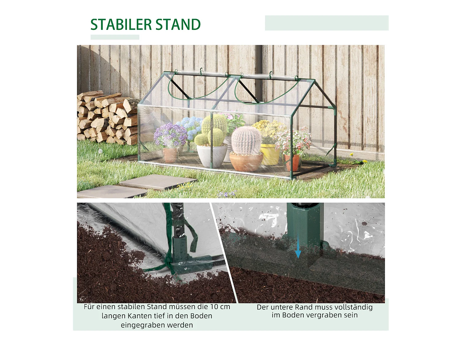 Serre en PVC avec fenêtre, structure acier, transparente (120x60x60cm)