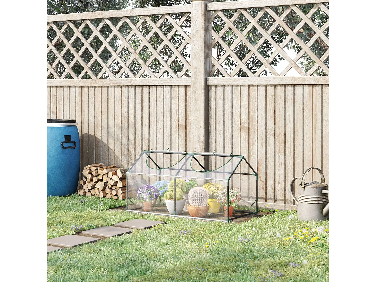 Serre en PVC avec fenêtre, structure acier, transparente (120x60x60cm)