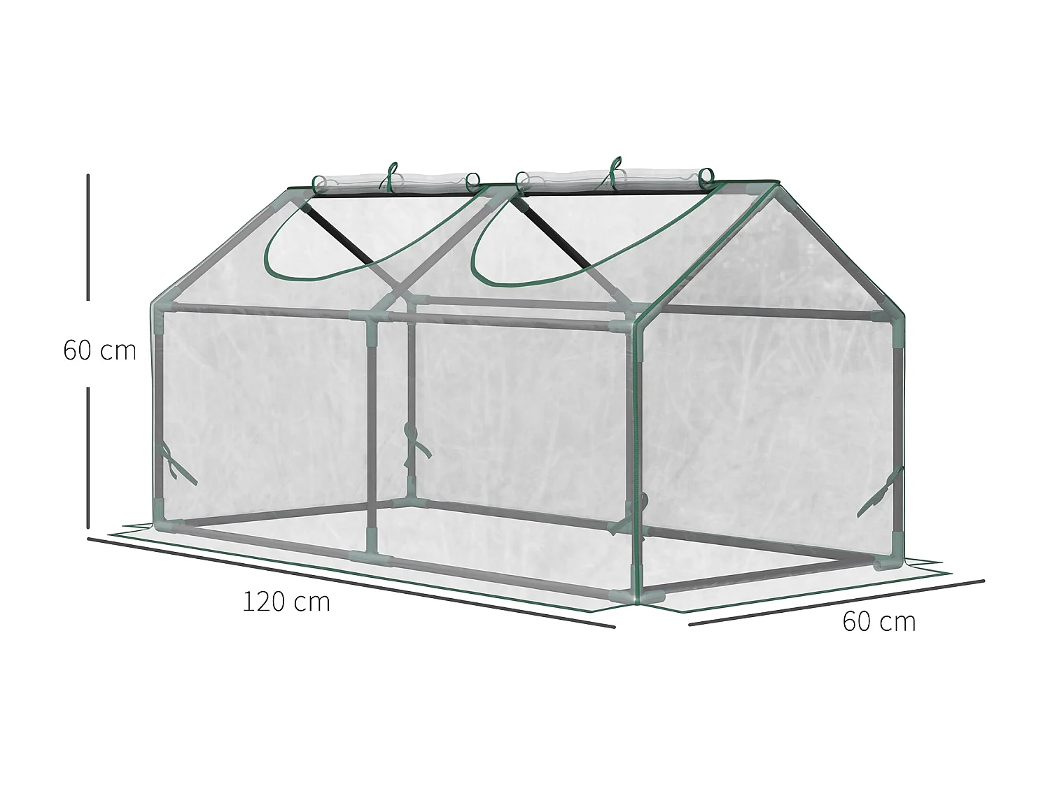 Serre en PVC avec fenêtre, structure acier, transparente (120x60x60cm)