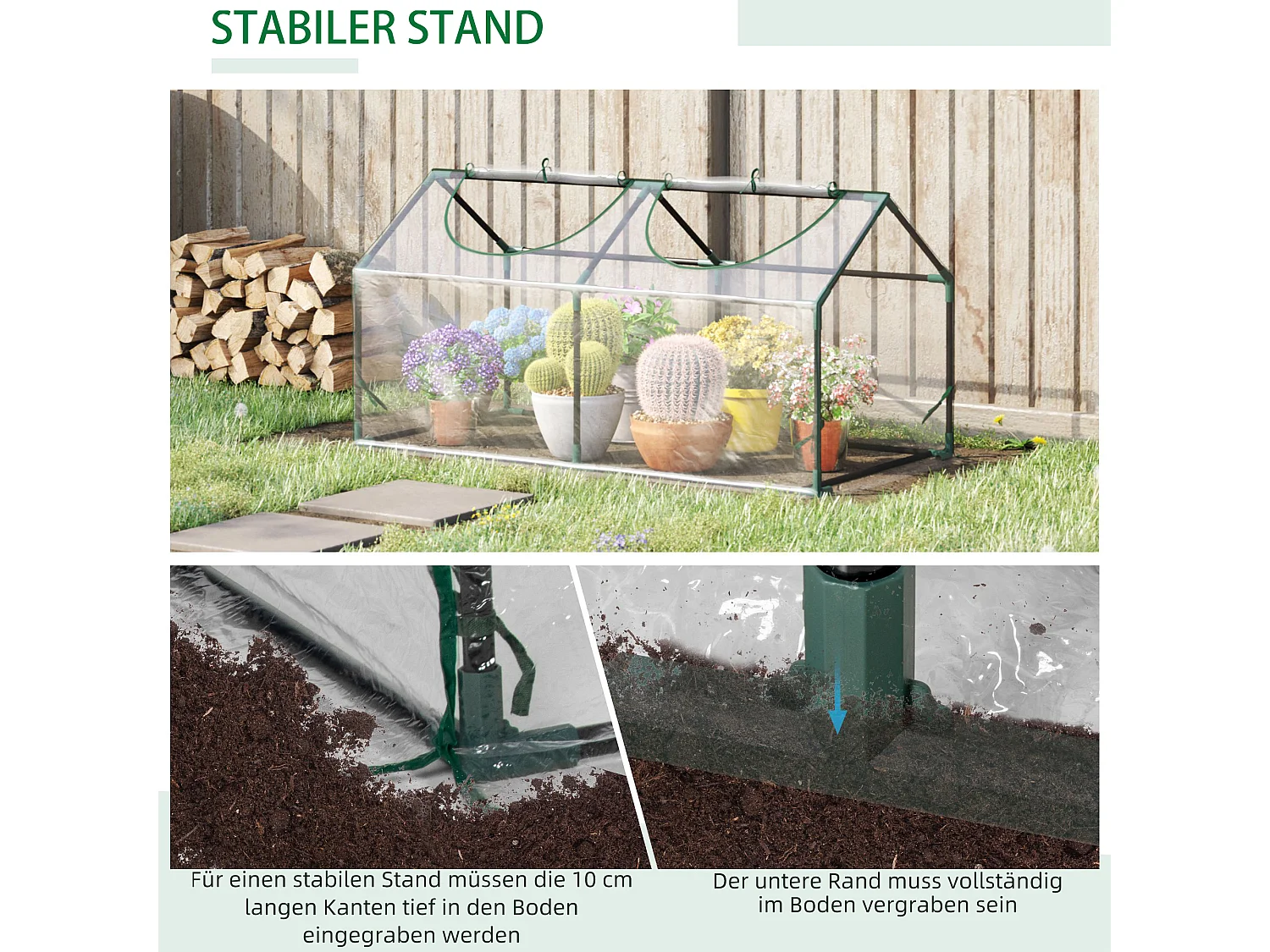 Serre en PVC avec fenêtre, structure acier, transparente (120x60x60cm)