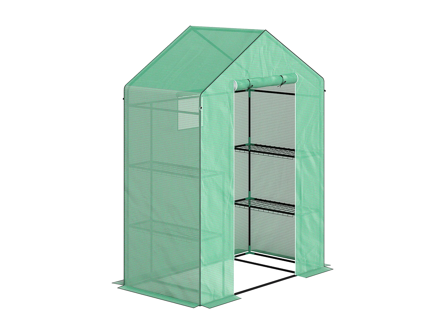 Serre de jardin avec porte roulante, fenêtres et étagères, serre d'hiver en plastique, structure en métal, pour balcon et jardin (143x74x190 cm)