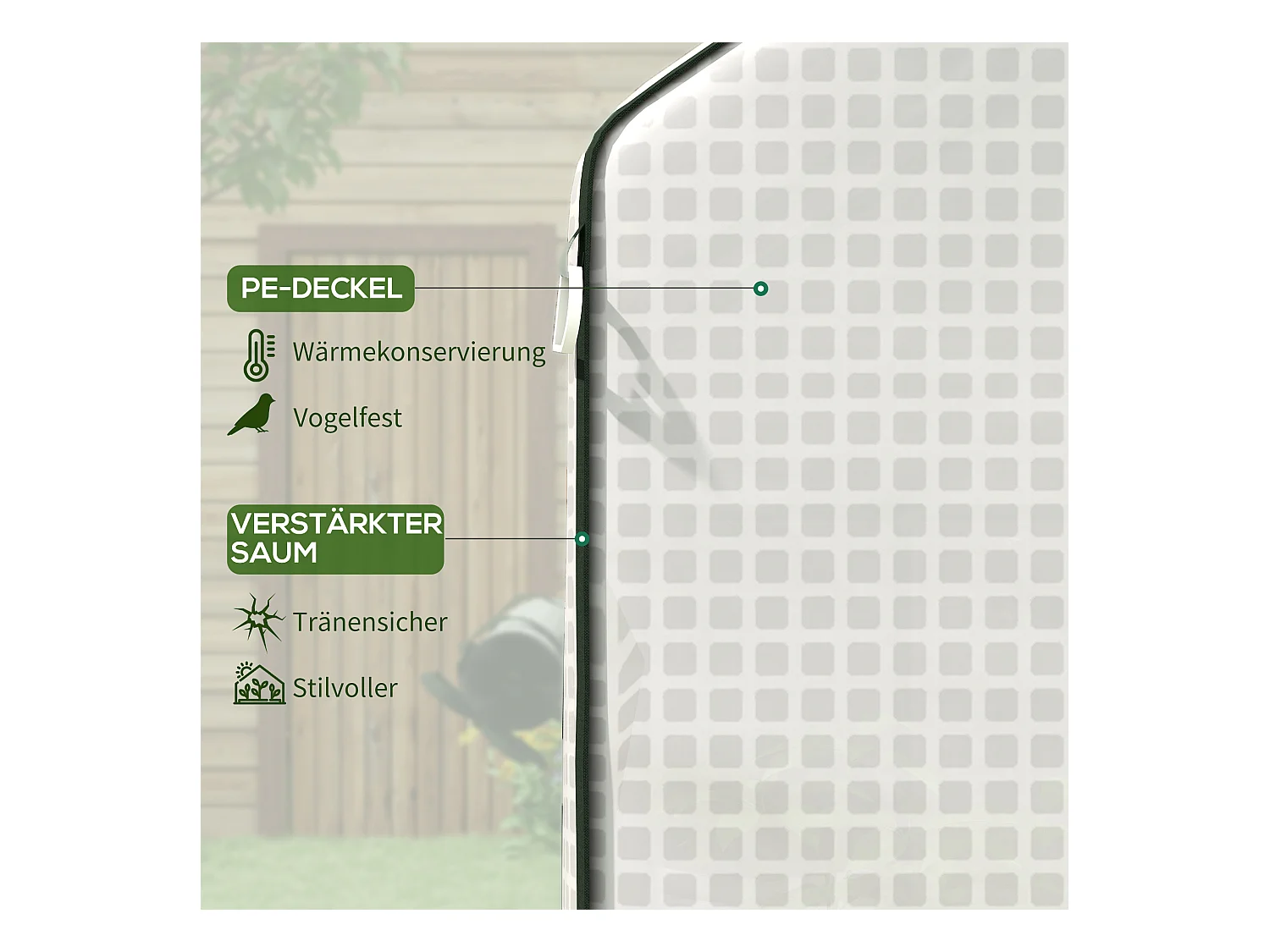 Film de remplacement pour serre, PE renforcé 135g/m², avec fenêtre latérale et porte enroulable, blanc (140x143x190cm)