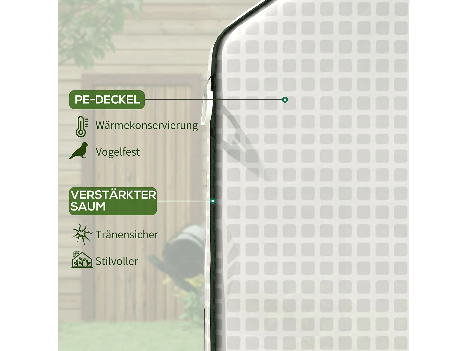 Film de remplacement pour serre, PE renforcé 135g/m², avec fenêtre latérale et porte enroulable, blanc (140x143x190cm)