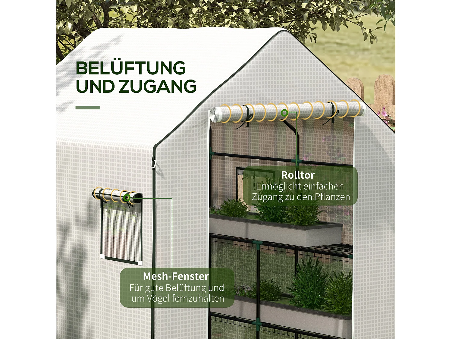 Film de remplacement pour serre, PE renforcé 135g/m², avec fenêtre latérale et porte enroulable, blanc (140x143x190cm)