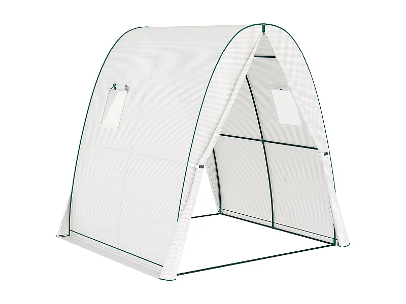 Serre de jardin avec porte roulante, 2 fenêtres, toile renforcée, cadre acier, blanche (180x180x200cm)