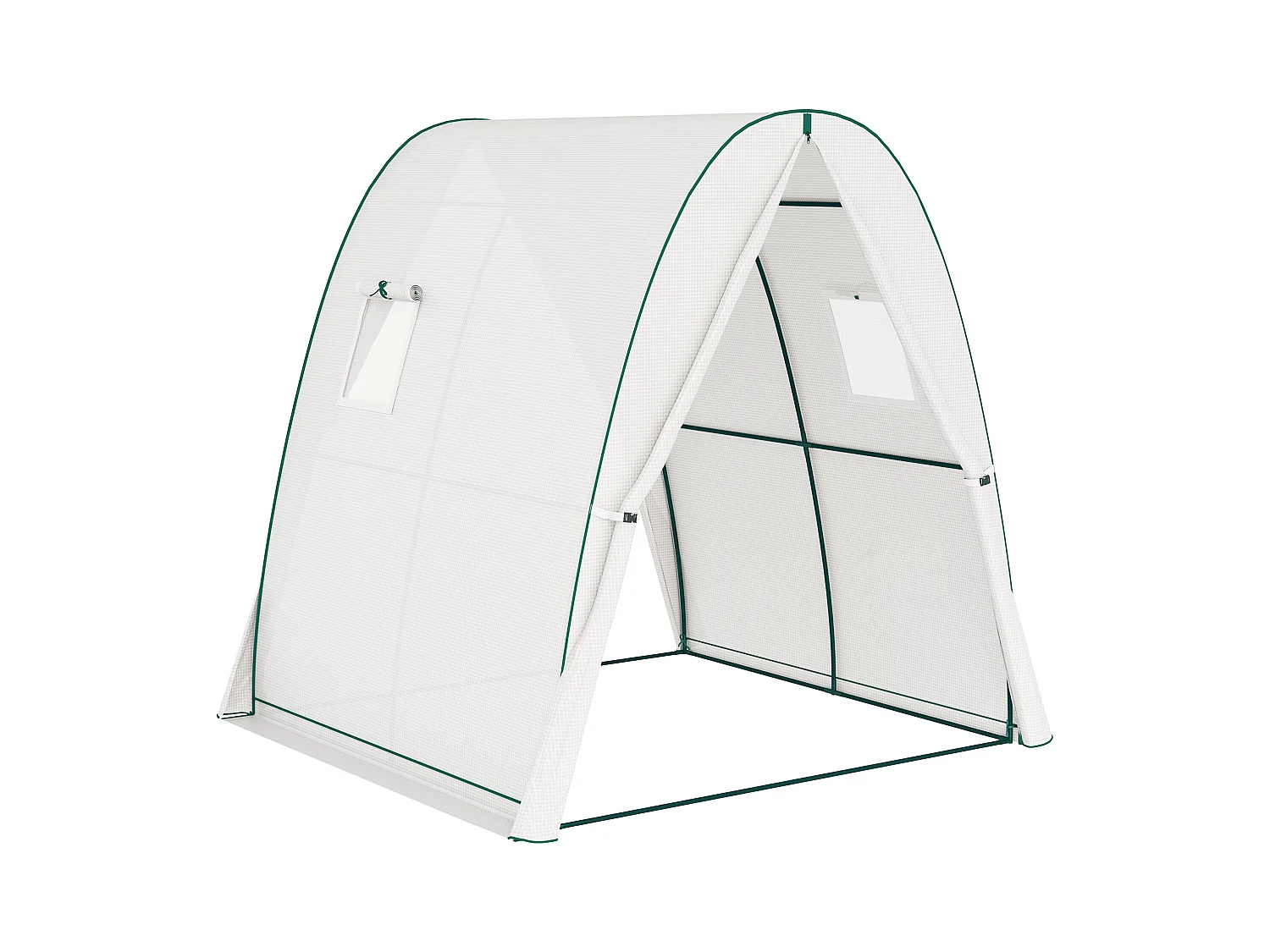 Tuinkas met roldeur, 2 ramen, versterkt doek, stalen frame, wit (180x180x200cm)