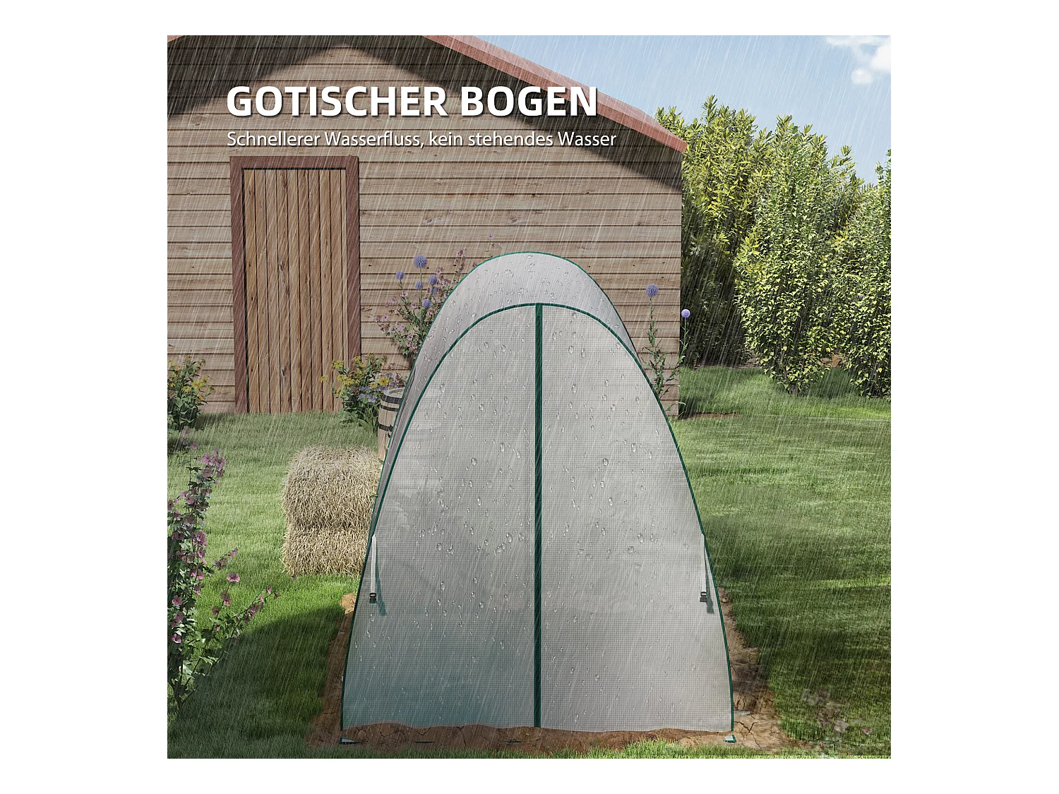 Tuinkas met roldeur, 2 ramen, versterkt doek, stalen frame, wit (180x180x200cm)