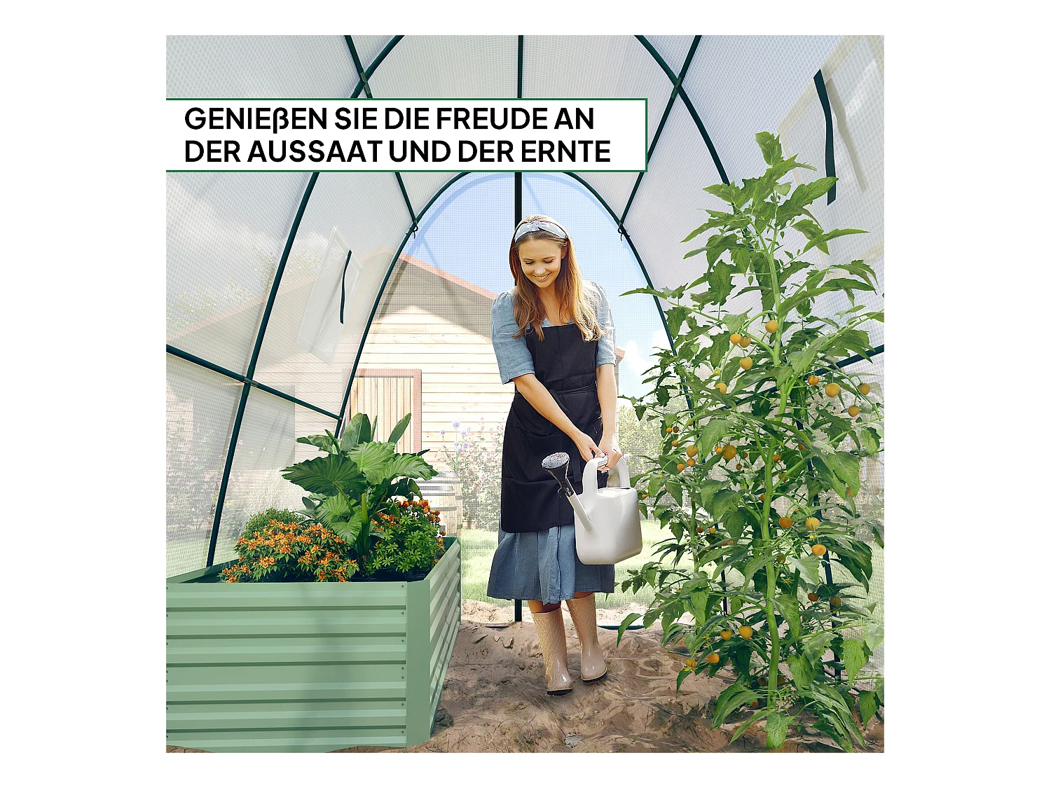 Tuinkas met roldeur, 2 ramen, versterkt doek, stalen frame, wit (180x180x200cm)