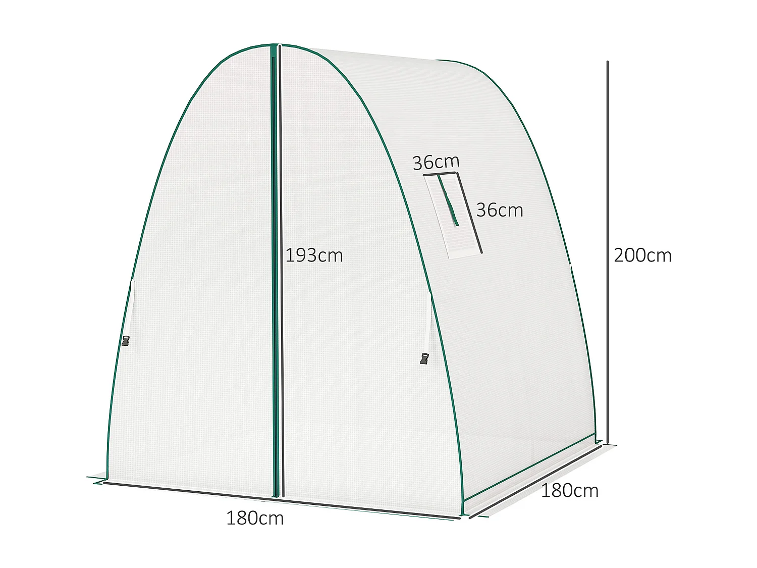 Serre de jardin avec porte roulante, 2 fenêtres, toile renforcée, cadre acier, blanche (180x180x200cm)