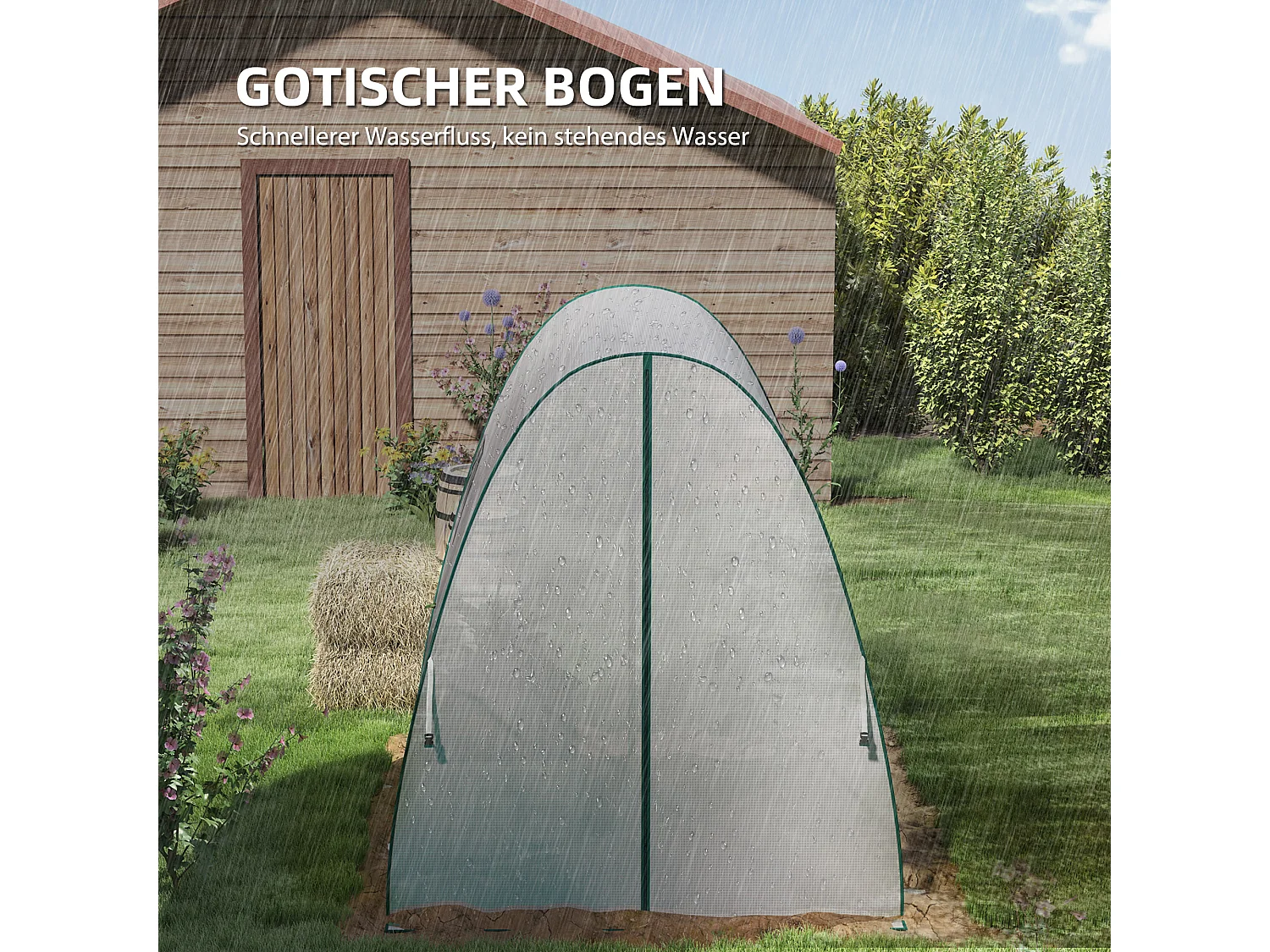 Serre de jardin avec porte roulante, 2 fenêtres, toile renforcée, cadre acier, blanche (180x180x200cm)