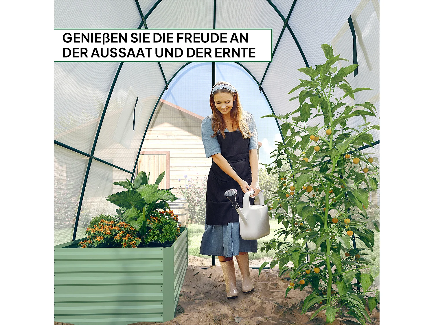 Serre de jardin avec porte roulante, 2 fenêtres, toile renforcée, cadre acier, blanche (180x180x200cm)