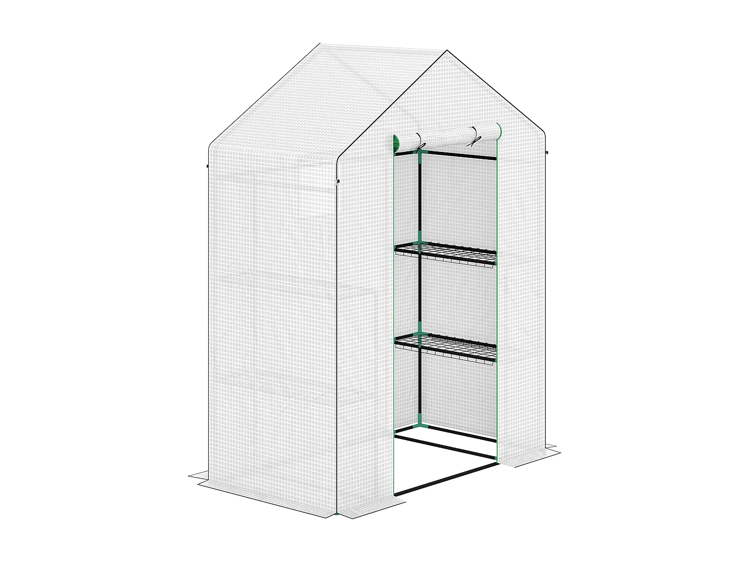 Serre de jardin avec porte roulante, fenêtres, étagères, plastique renforcé, blanc (143x74x190cm)