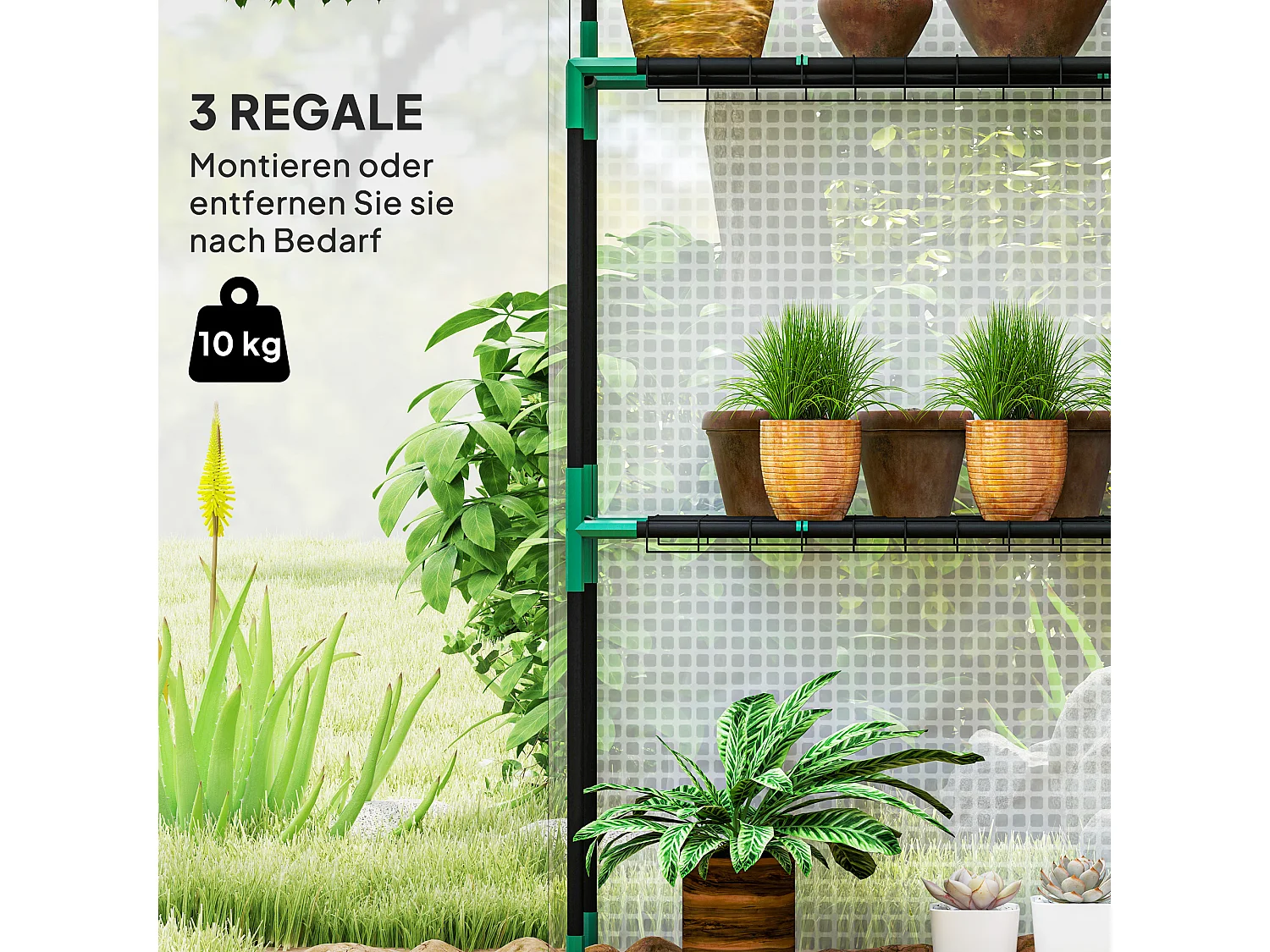 Serre de jardin avec porte roulante, fenêtres, étagères, plastique renforcé, blanc (143x74x190cm)