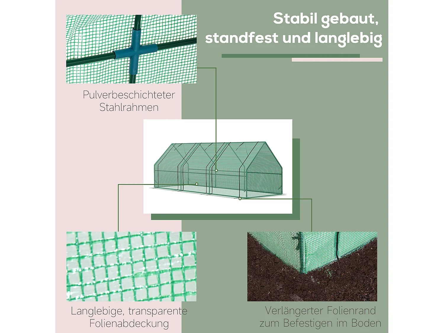 Serre de jardin pour plantes, en acier, PE résistant aux intempéries, vert (270x90x90 cm)