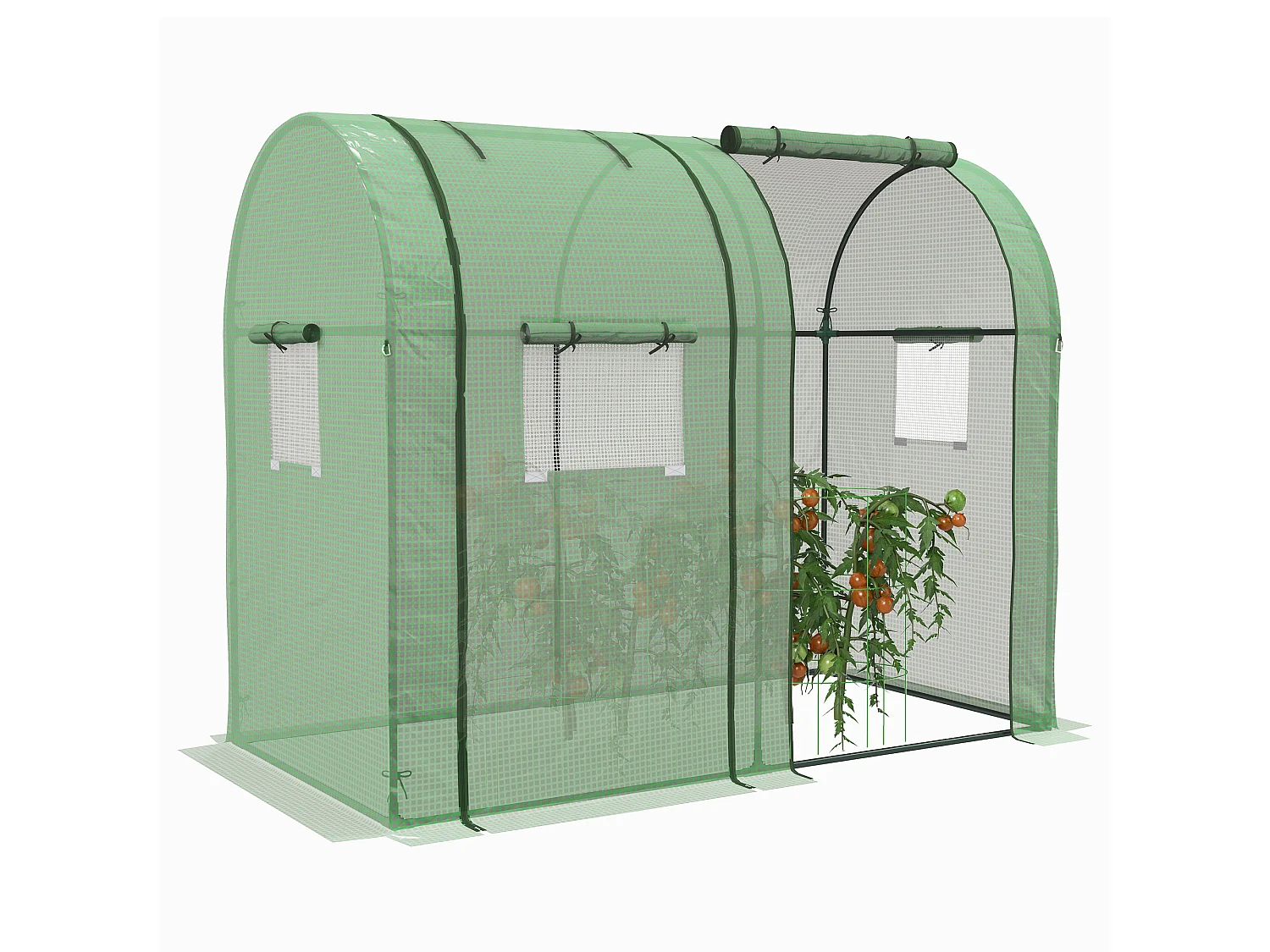 Tuinkas met 2 roldeuren, ramen, UV-bescherming, PE, groen (185x94x150 cm)