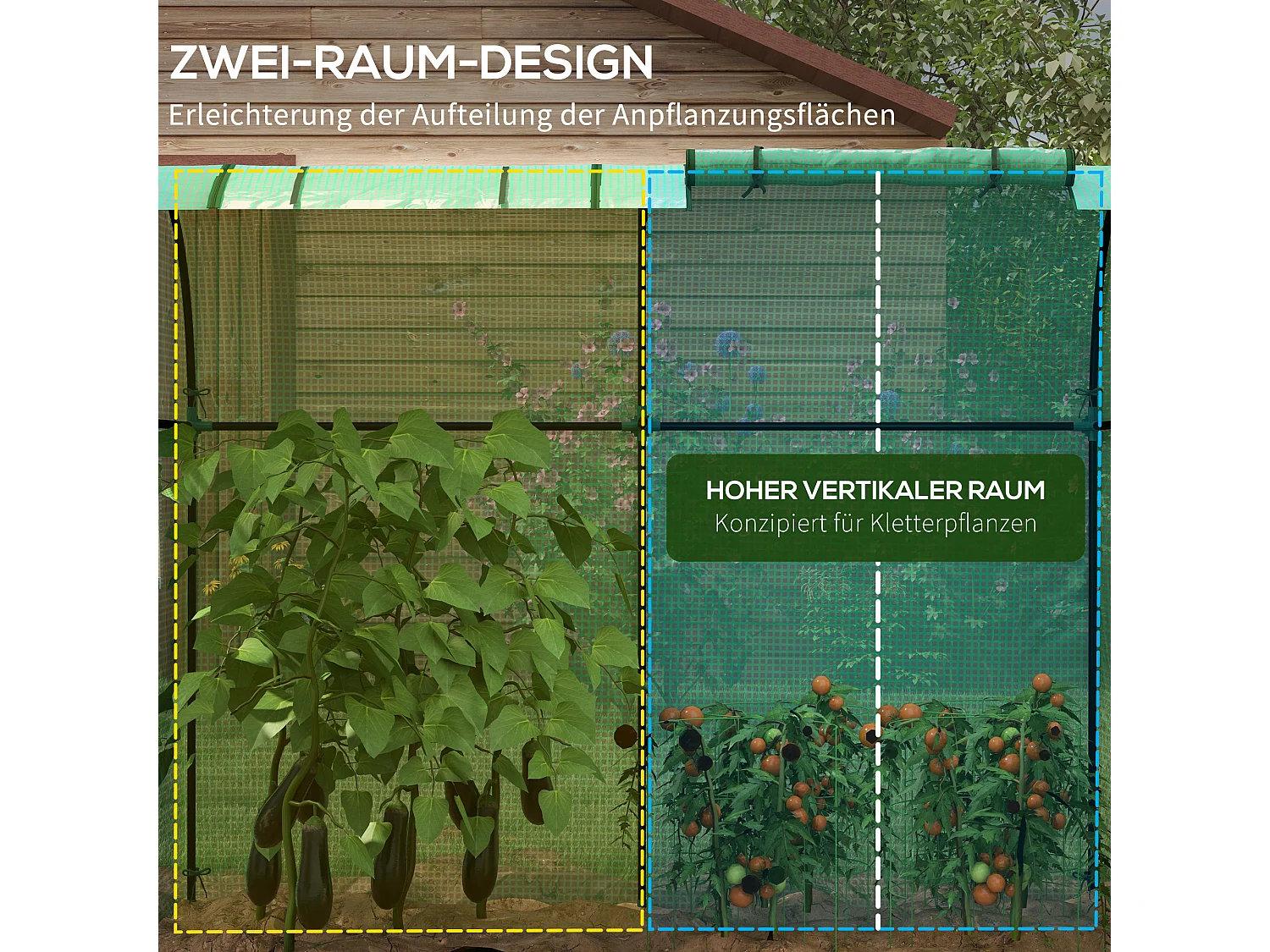 Tuinkas met 2 roldeuren, ramen, UV-bescherming, PE, groen (185x94x150 cm)