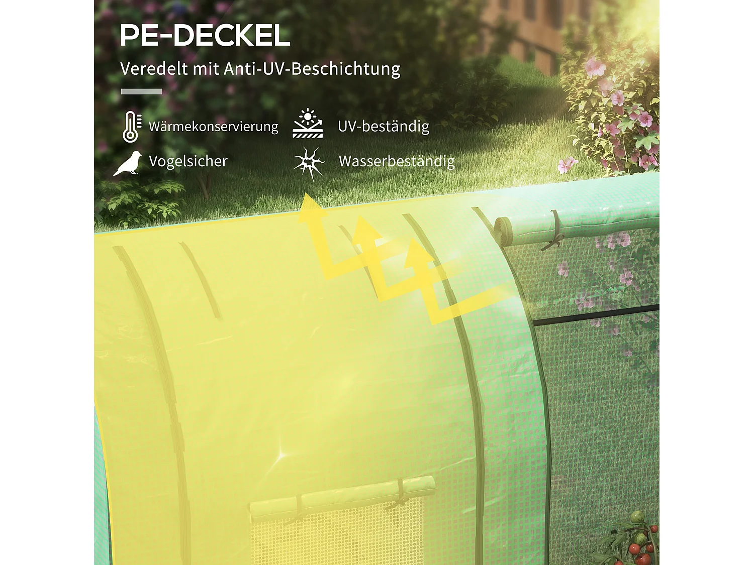 Tuinkas met 2 roldeuren, ramen, UV-bescherming, PE, groen (185x94x150 cm)