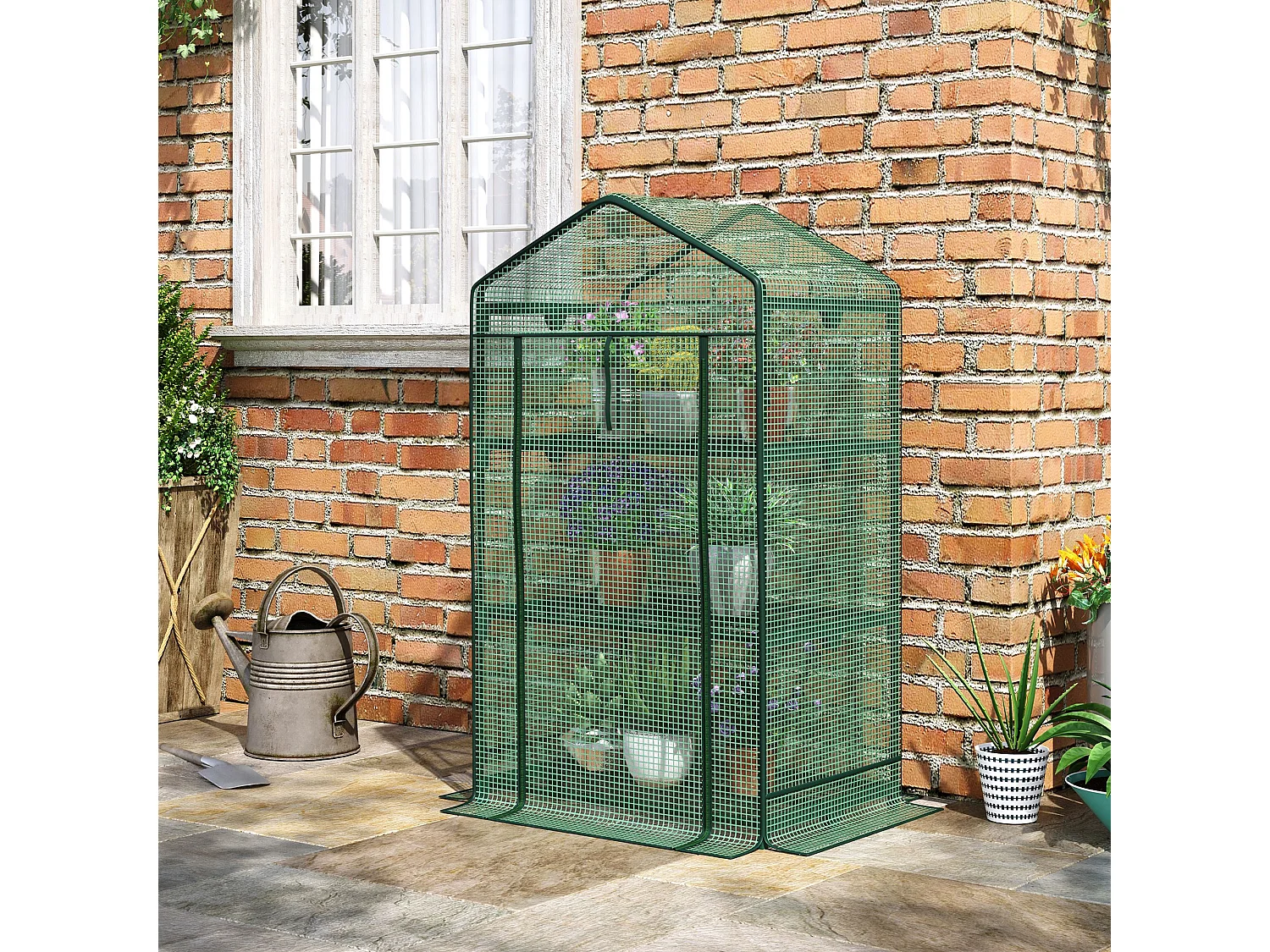 Minikas met planken, PE roldeksel, metaal, groen (69x49x125cm)