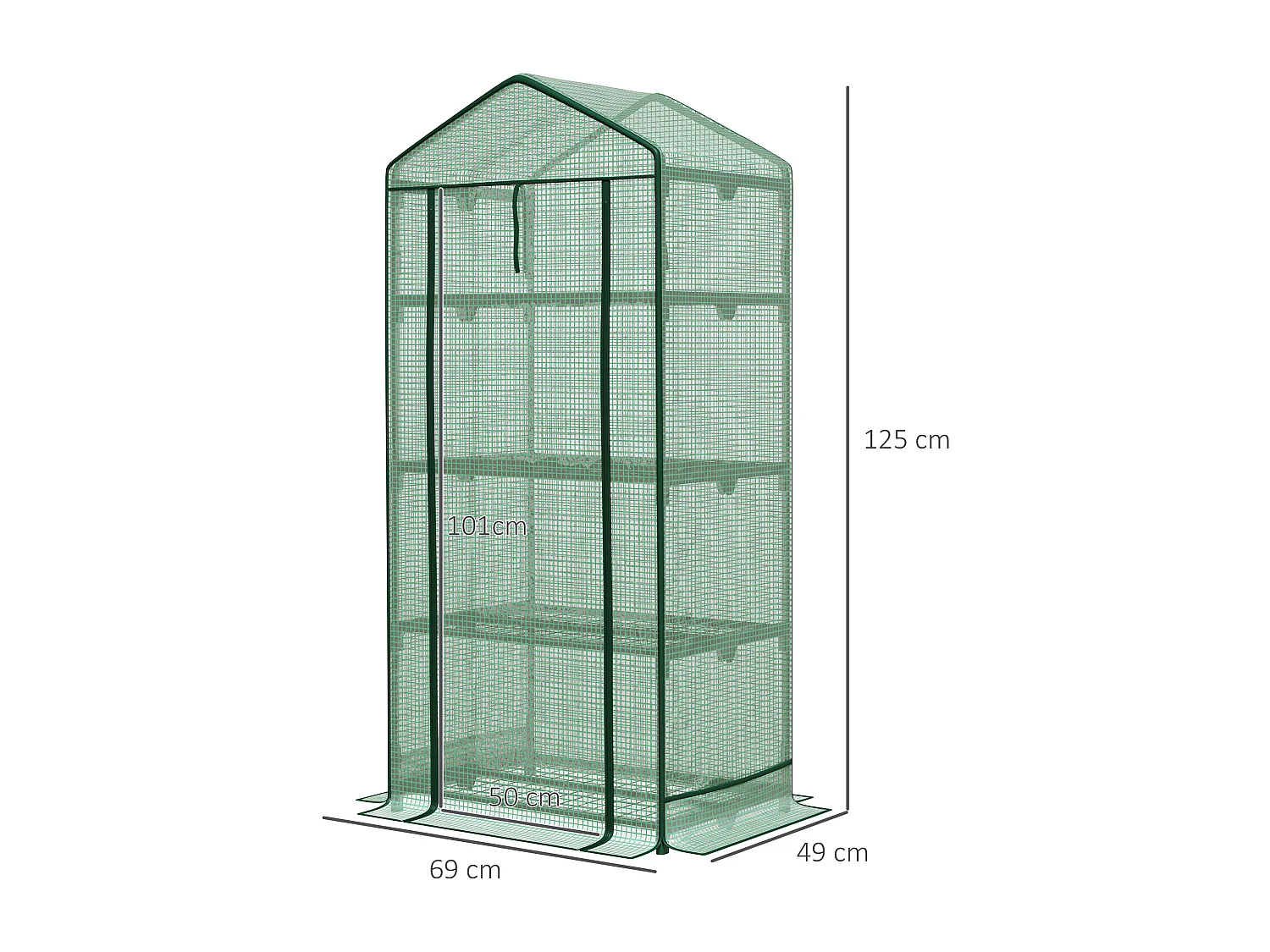 Minikas met planken, PE roldeksel, metaal, groen (69x49x125cm)