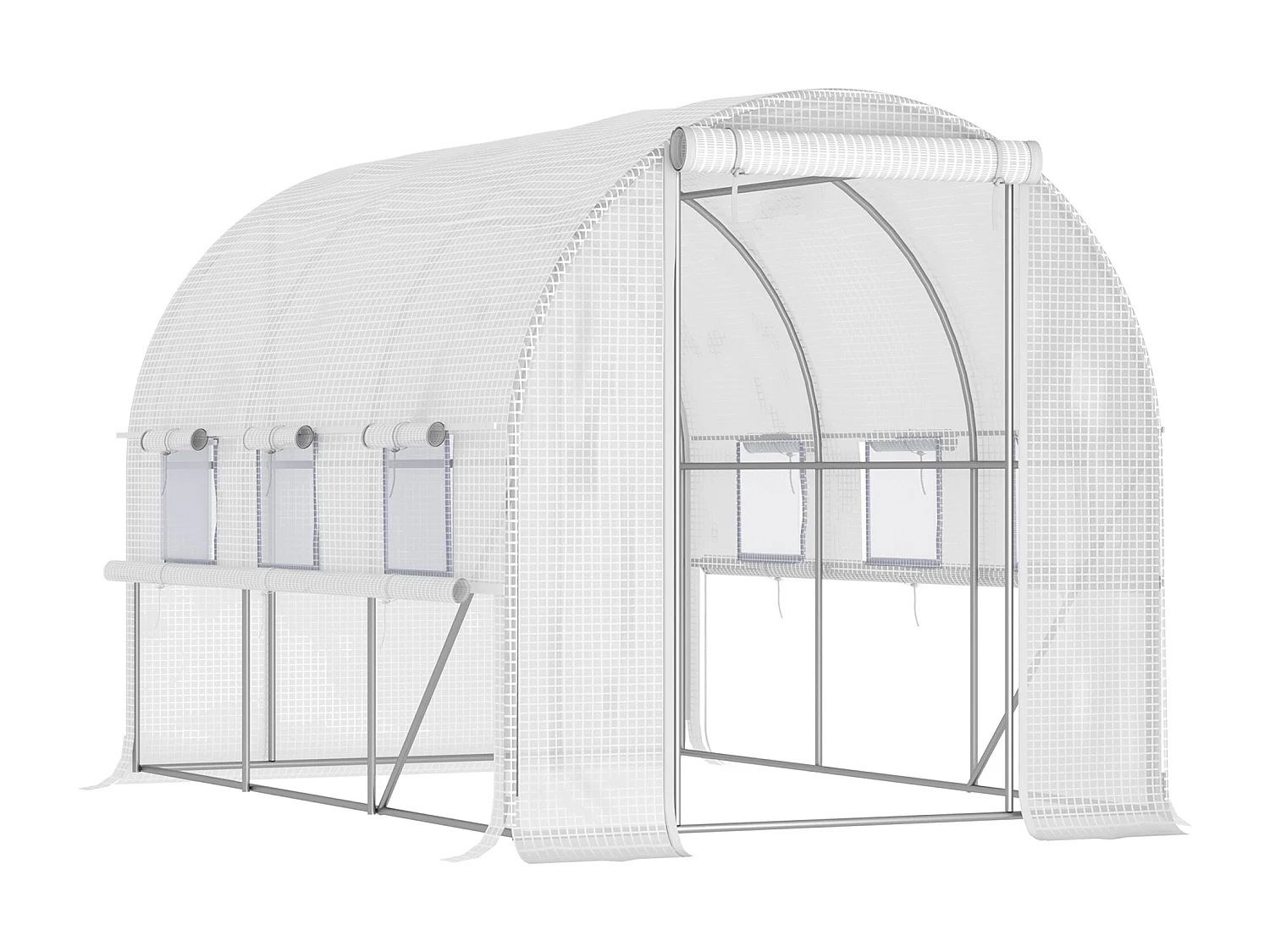 Serre tunnel avec fenêtres roulables, protection UV et vent, structure en acier, blanche (295x200x200 cm)