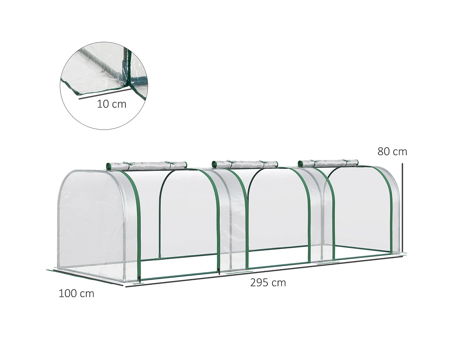 Serre de jardin tunnel, avec porte, PVC transparent, acier (295x100x80 cm)