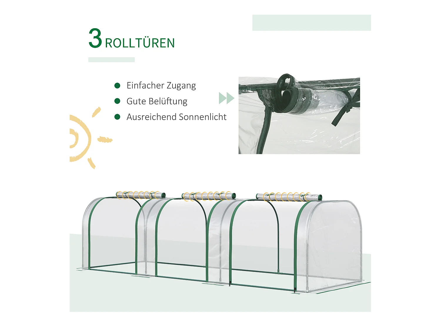 Serre de jardin tunnel, avec porte, PVC transparent, acier (295x100x80 cm)