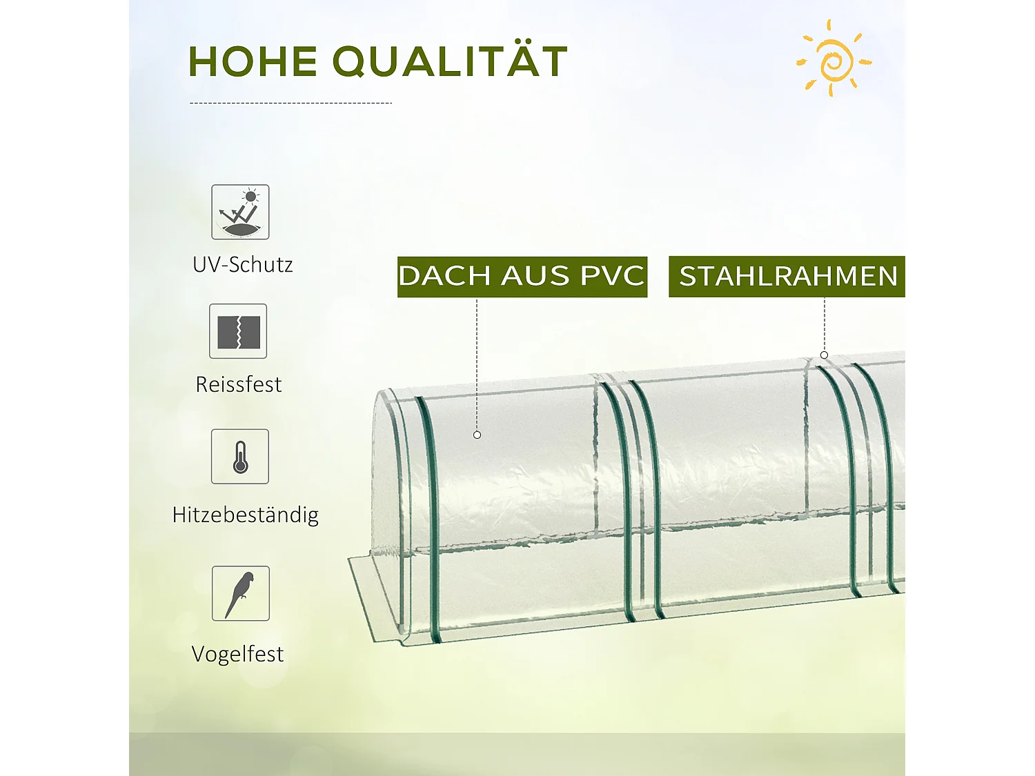 Serre de jardin tunnel, avec porte, PVC transparent, acier (295x100x80 cm)