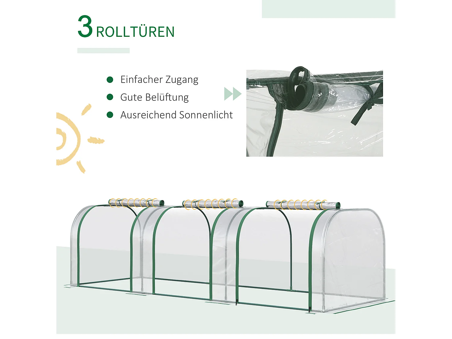 Serre de jardin tunnel, avec porte, PVC transparent, acier (295x100x80 cm)