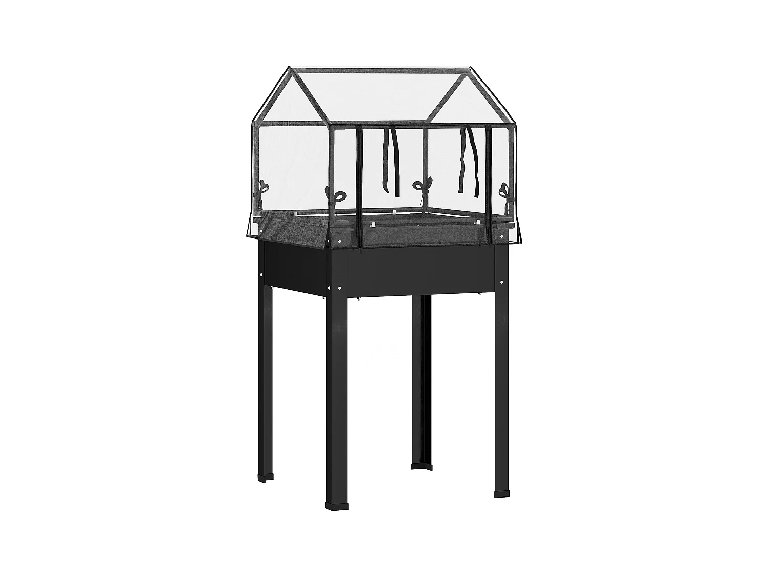 Bac à plantes surélevé avec couvercle transparent, métal résistant, noir (60x60x120cm)