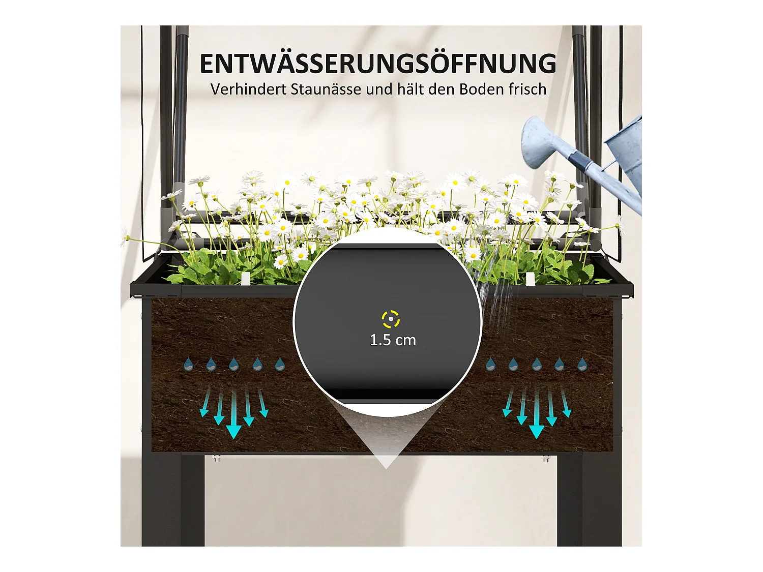 Bac à plantes surélevé avec couvercle transparent, métal résistant, noir (60x60x120cm)