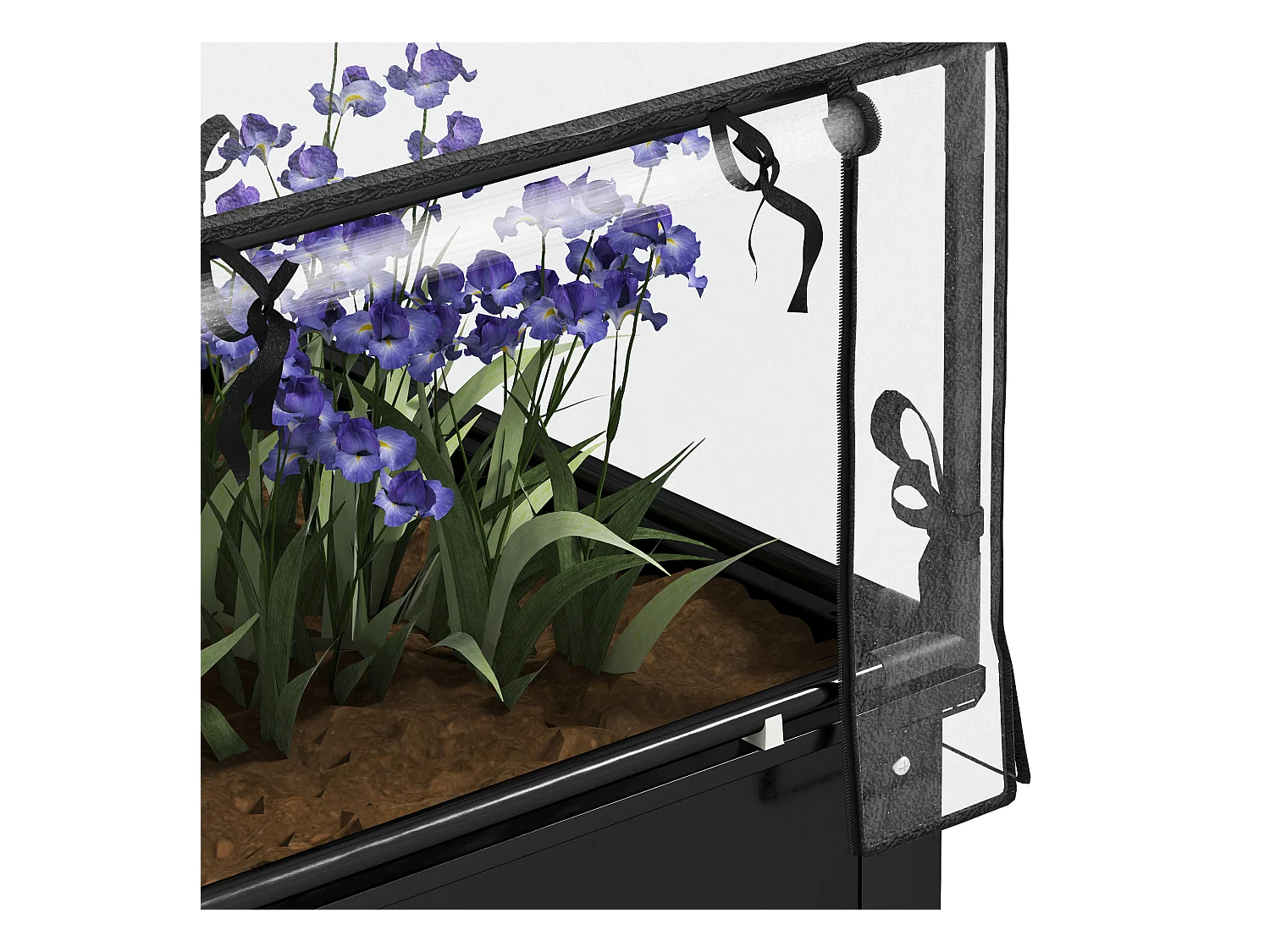 Bac à plantes surélevé avec couvercle transparent, métal résistant, noir (60x60x120cm)