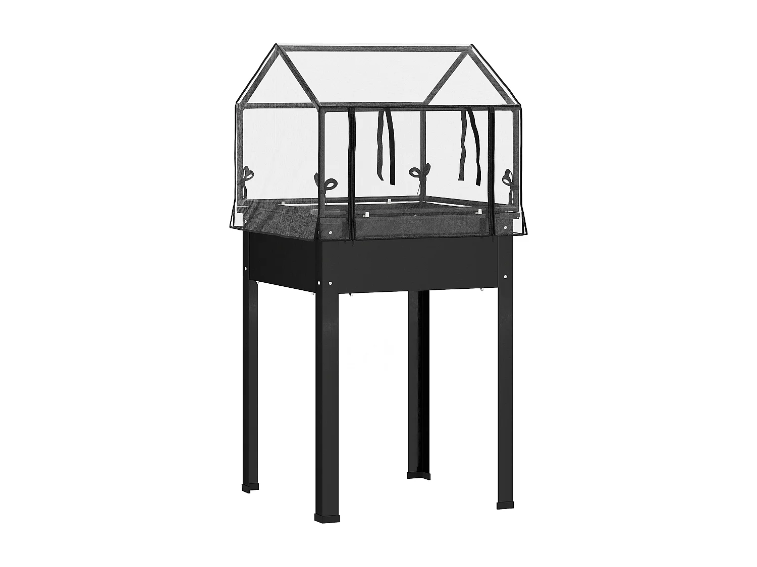 Bac à plantes surélevé avec couvercle transparent, métal résistant, noir (60x60x120cm)