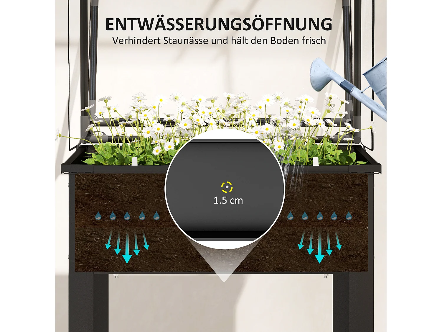 Bac à plantes surélevé avec couvercle transparent, métal résistant, noir (60x60x120cm)