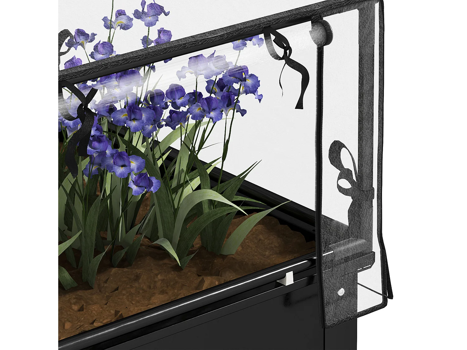 Bac à plantes surélevé avec couvercle transparent, métal résistant, noir (60x60x120cm)