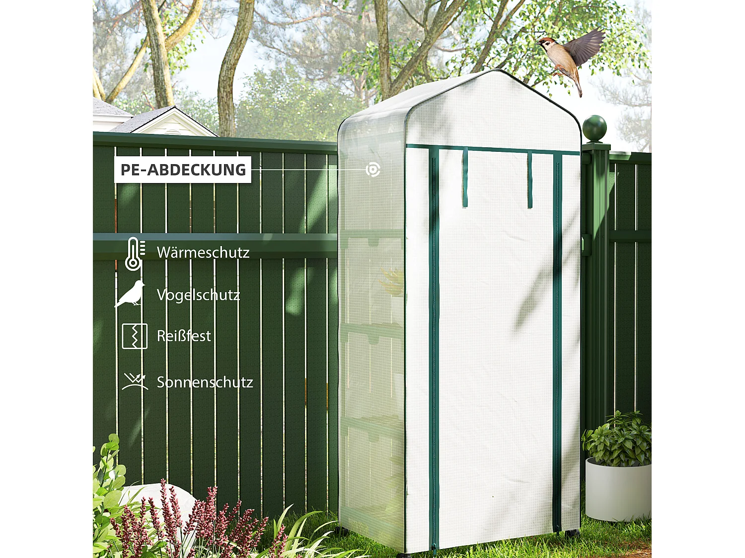 Serre de jardin avec fenêtres roulables, étagères, en acier, pour tomates et plantes, blanche (69x50x165 cm)