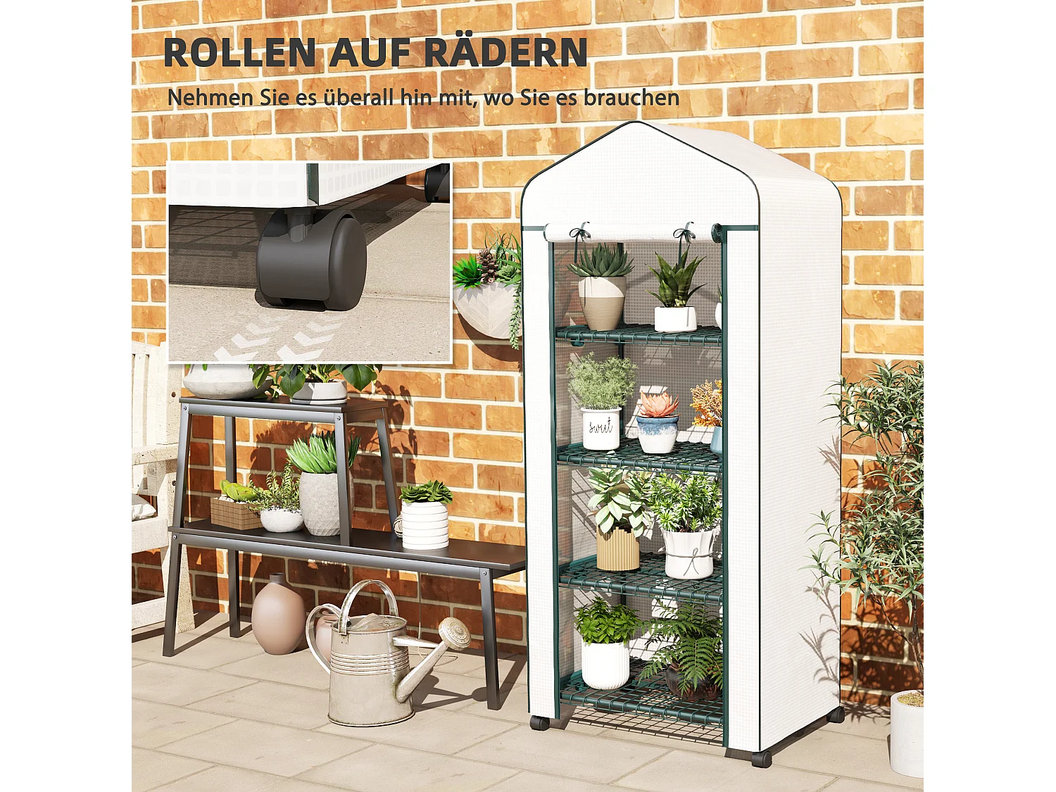 Serre de jardin avec fenêtres roulables, étagères, en acier, pour tomates et plantes, blanche (69x50x165 cm)