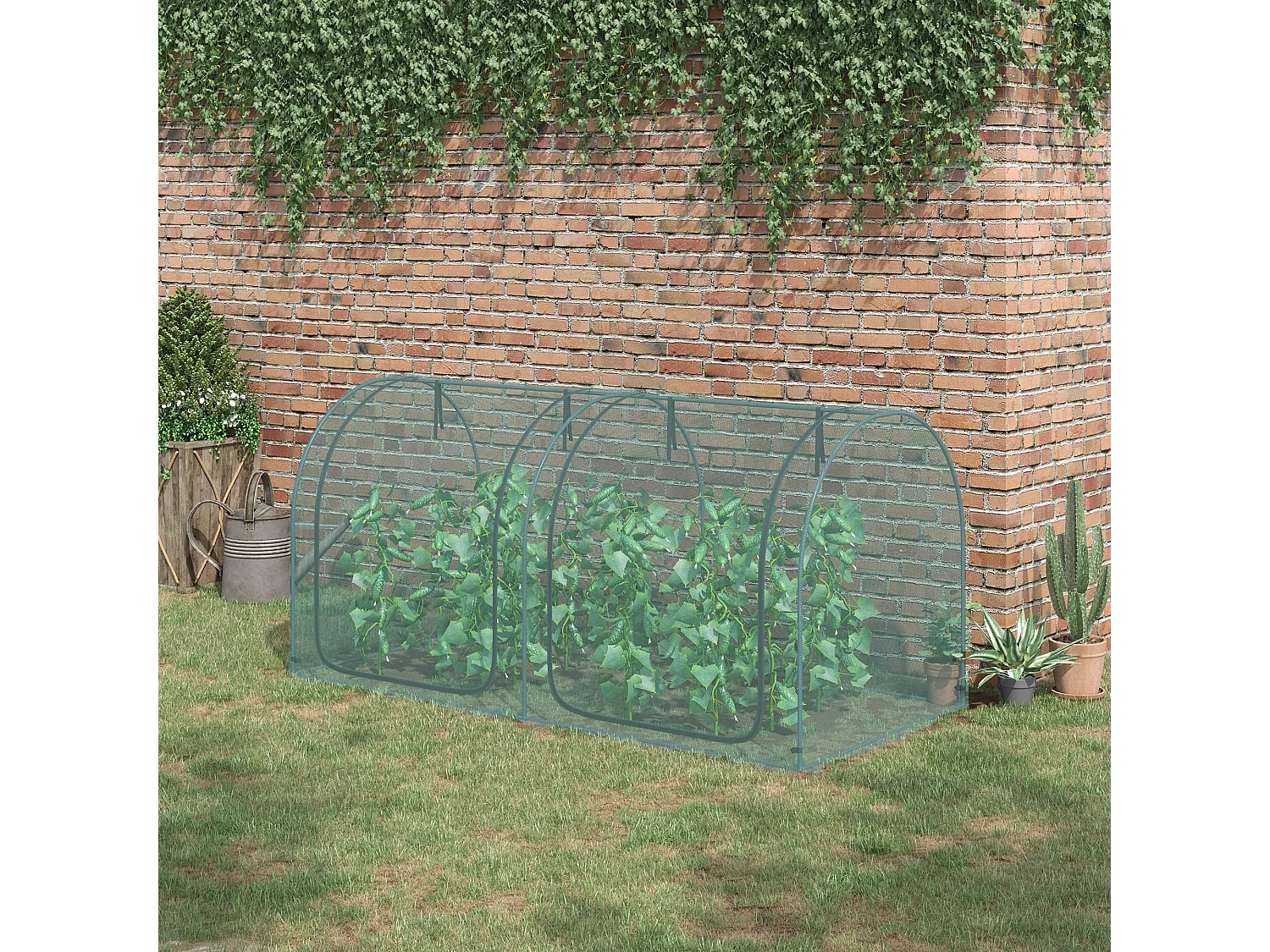 Mini-tuinkas 2,49x1,2m, insectenwering, staal en HDPE, donkergroen (249x120x120 cm)