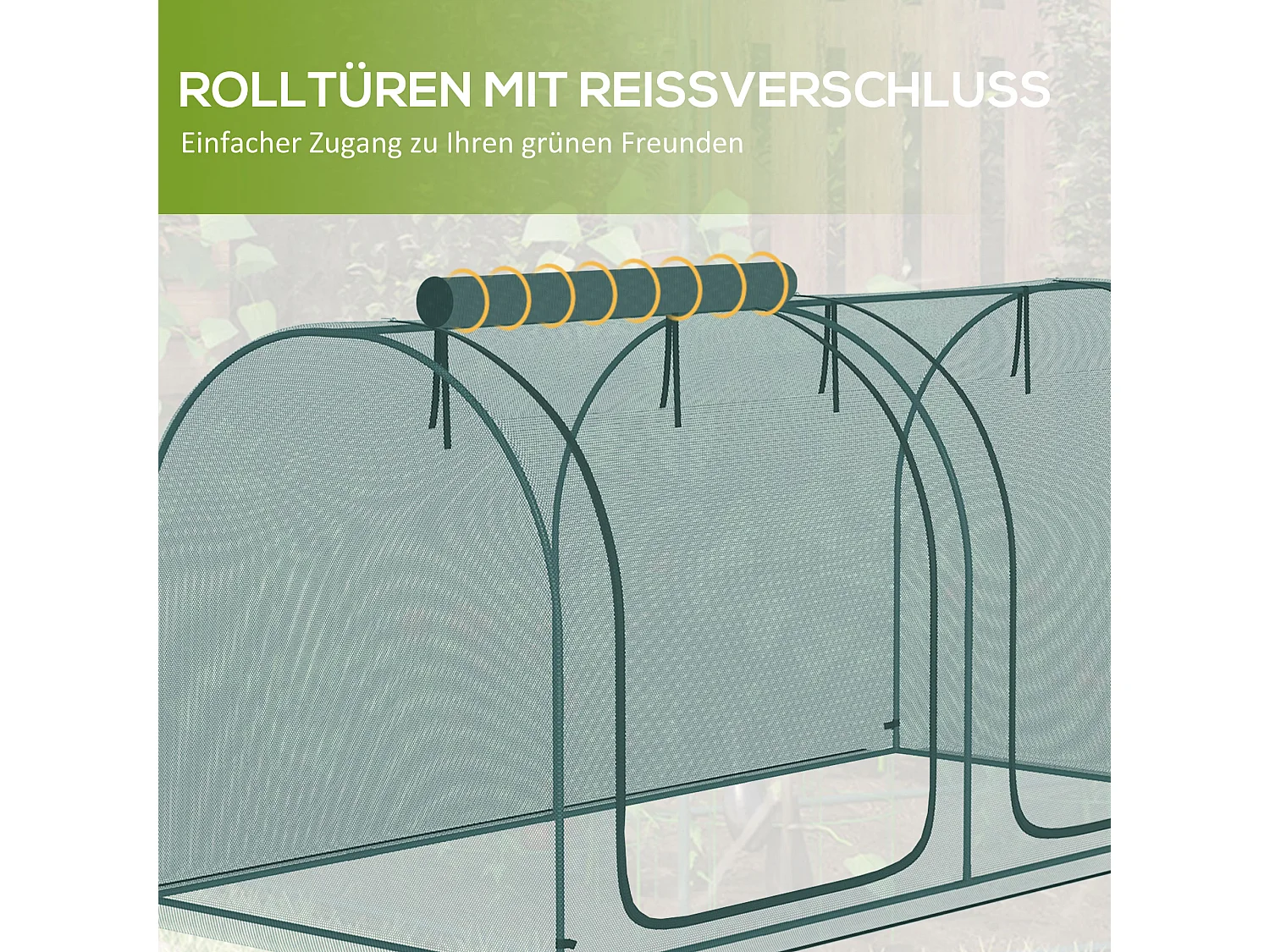 Mini-tuinkas 2,49x1,2m, insectenwering, staal en HDPE, donkergroen (249x120x120 cm)