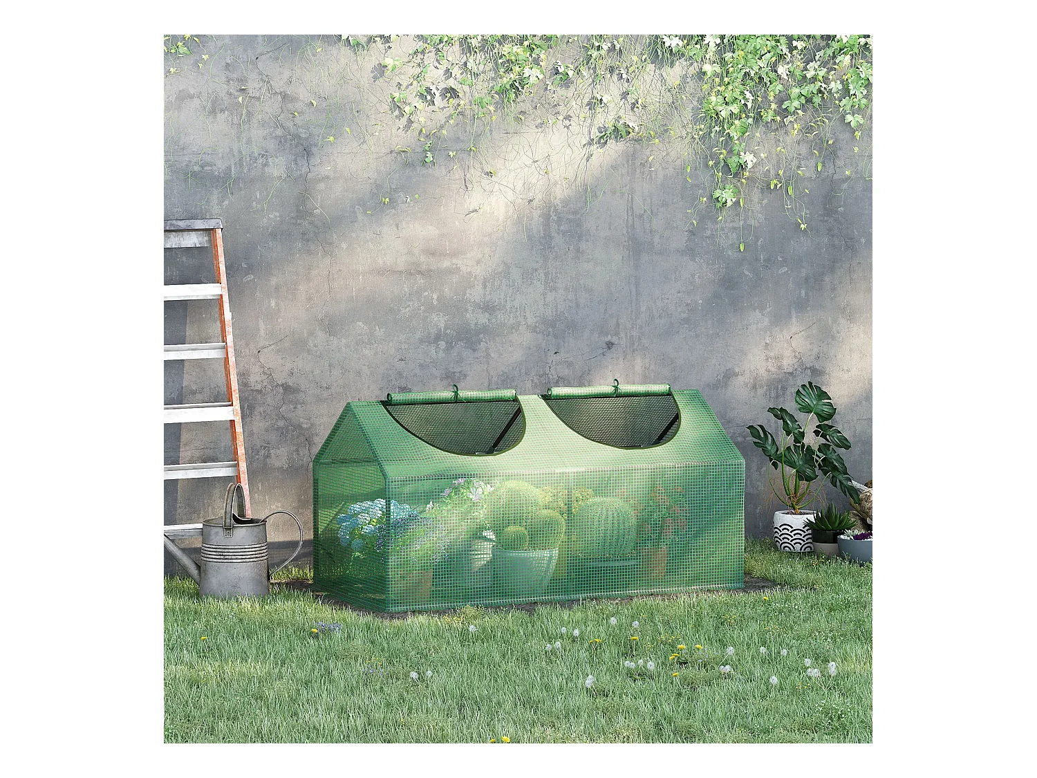 Serre de jardin mini, avec fenêtres roulables, en PE, pour tomates et plantes, verte (120x60x60 cm)