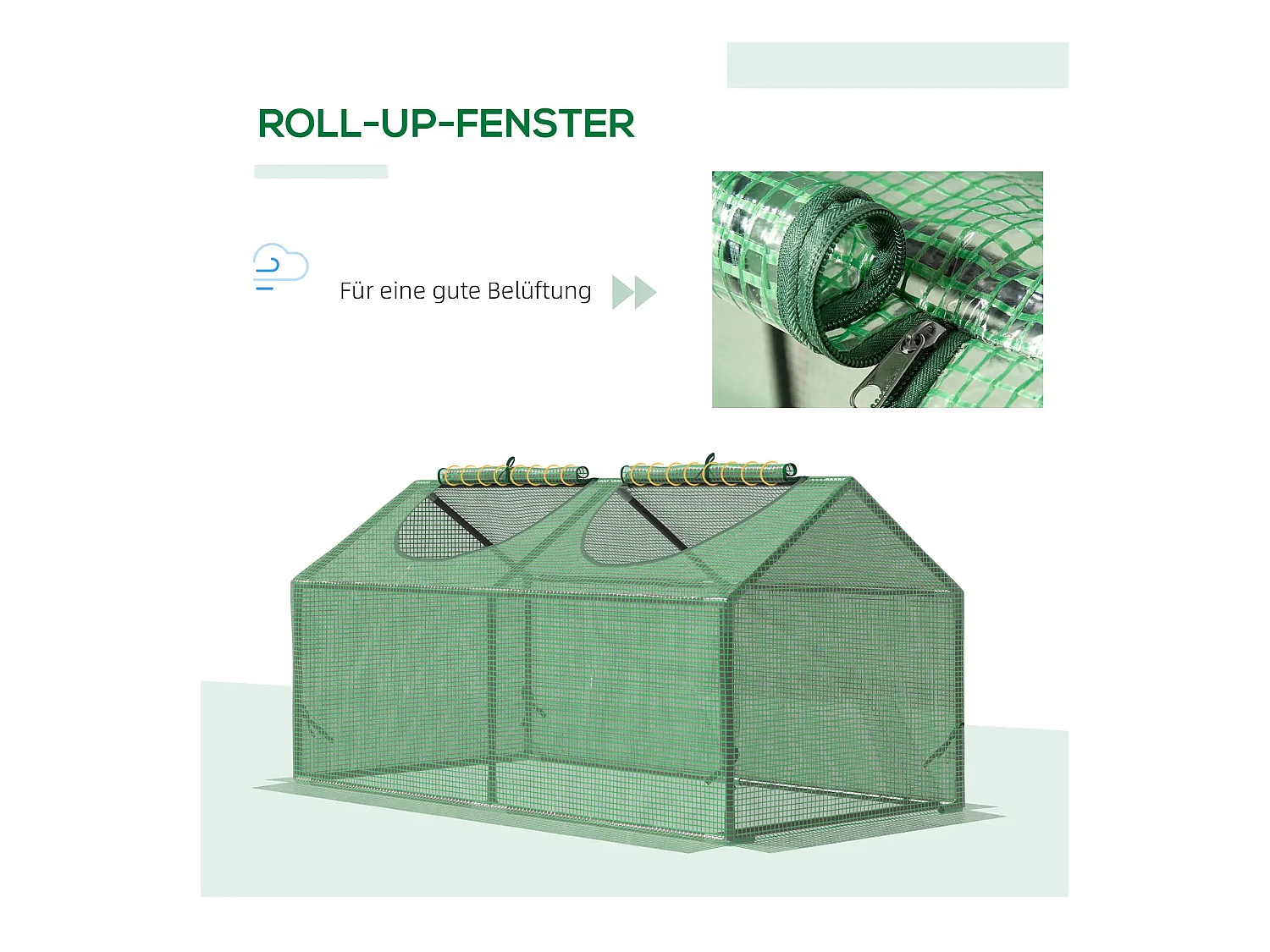Serre de jardin mini, avec fenêtres roulables, en PE, pour tomates et plantes, verte (120x60x60 cm)