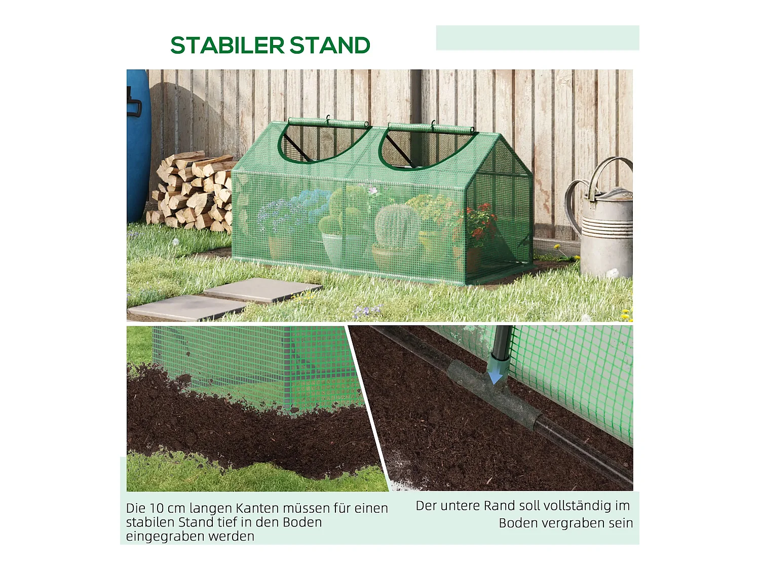 Serre de jardin mini, avec fenêtres roulables, en PE, pour tomates et plantes, verte (120x60x60 cm)