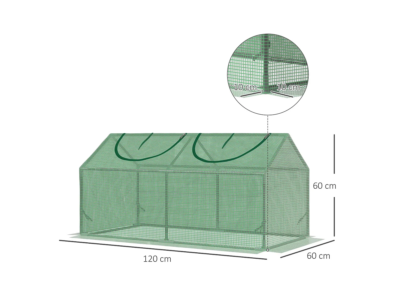 Serre de jardin mini, avec fenêtres roulables, en PE, pour tomates et plantes, verte (120x60x60 cm)