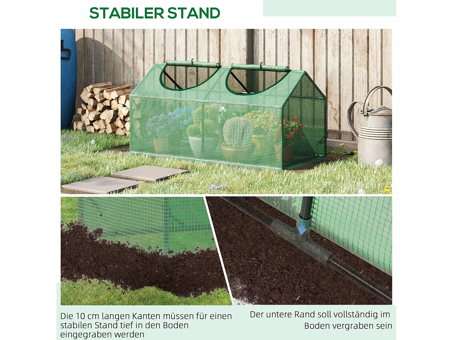 Serre de jardin mini, avec fenêtres roulables, en PE, pour tomates et plantes, verte (120x60x60 cm)