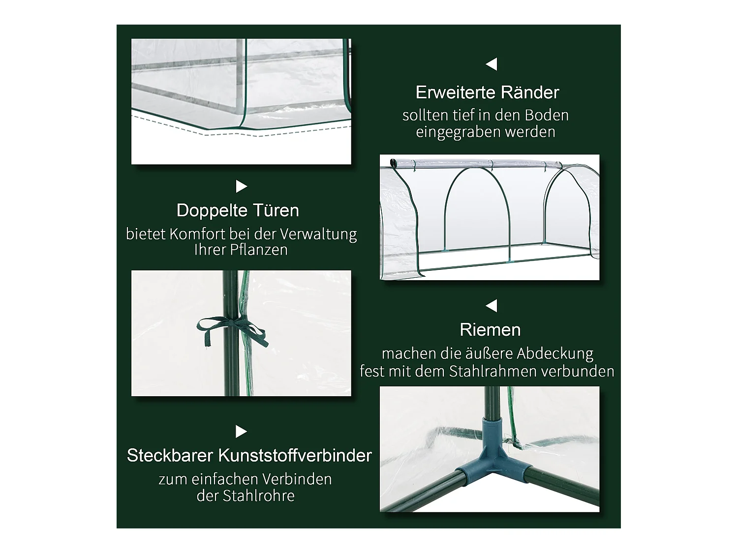 Serre de jardin avec porte, cadre acier, PVC transparent, léger (250x100x80cm)