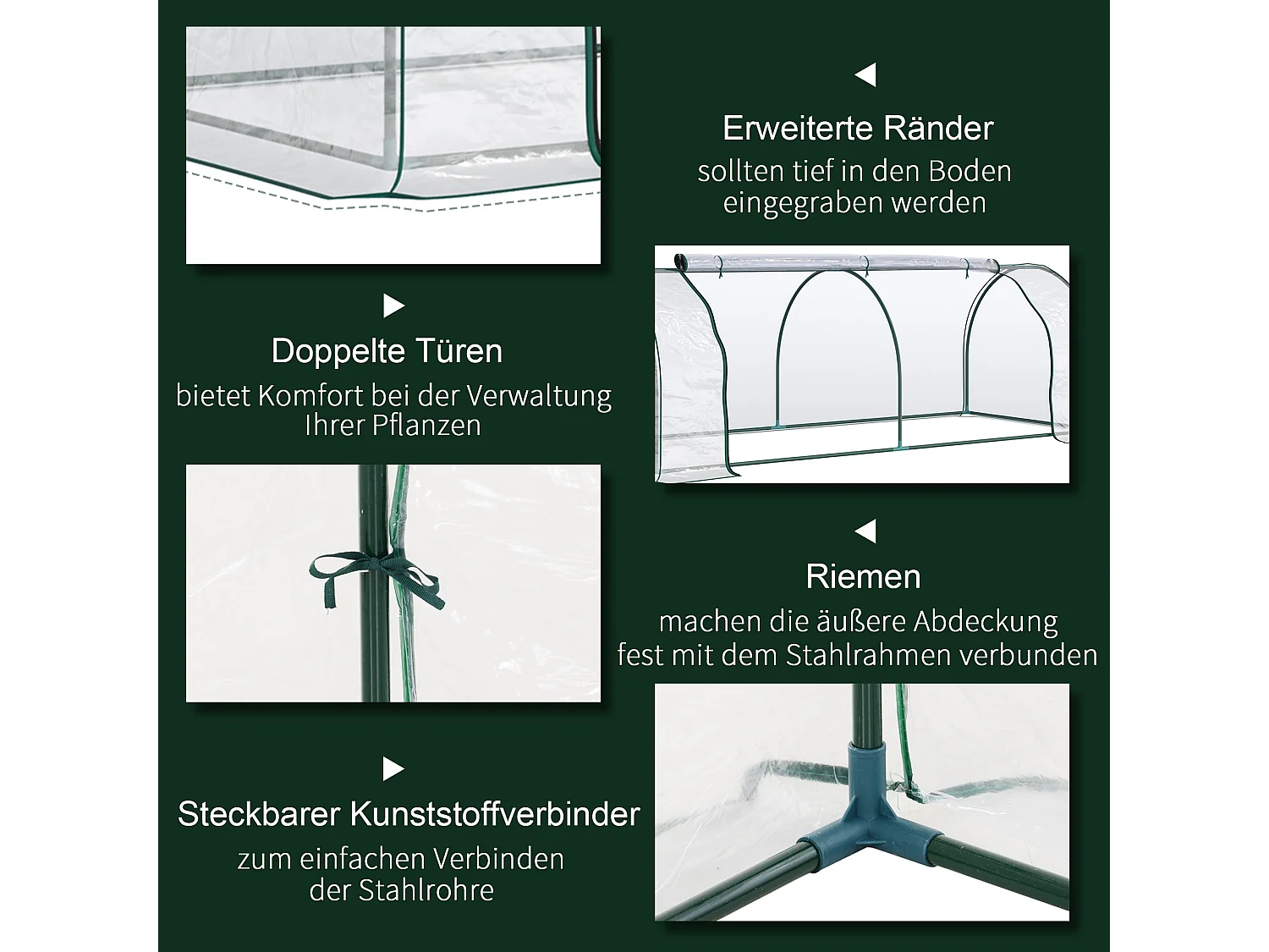 Tuinkas met deur, stalen frame, transparant PVC, lichtgewicht (250x100x80cm)
