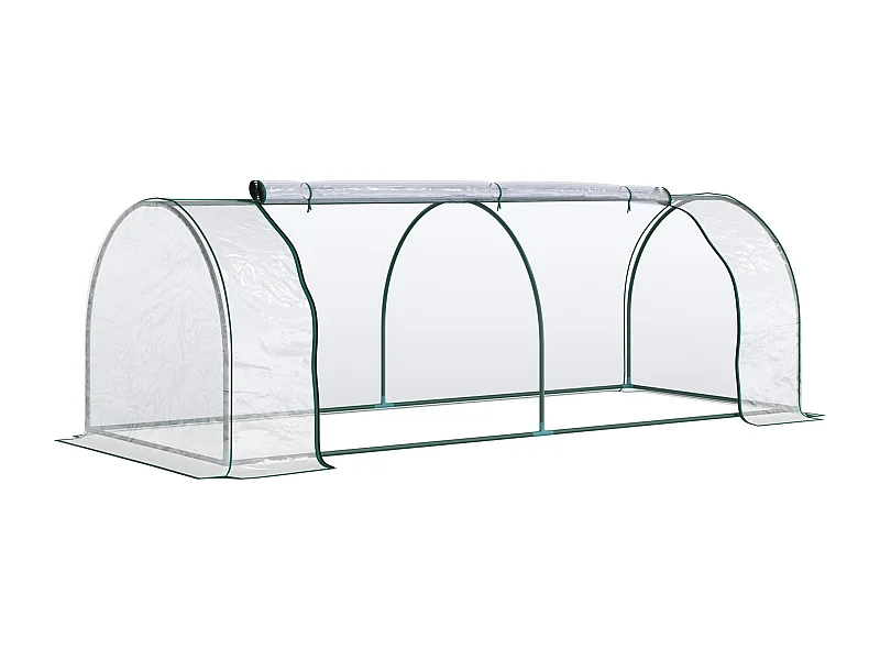 Serre de jardin avec porte, cadre acier, PVC transparent, léger (250x100x80cm)
