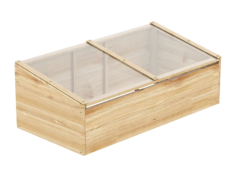 Serre de Jardin en Bois avec Couverture en Polycarbonate, Système de Plantation, Naturel (100x50x35 cm)
