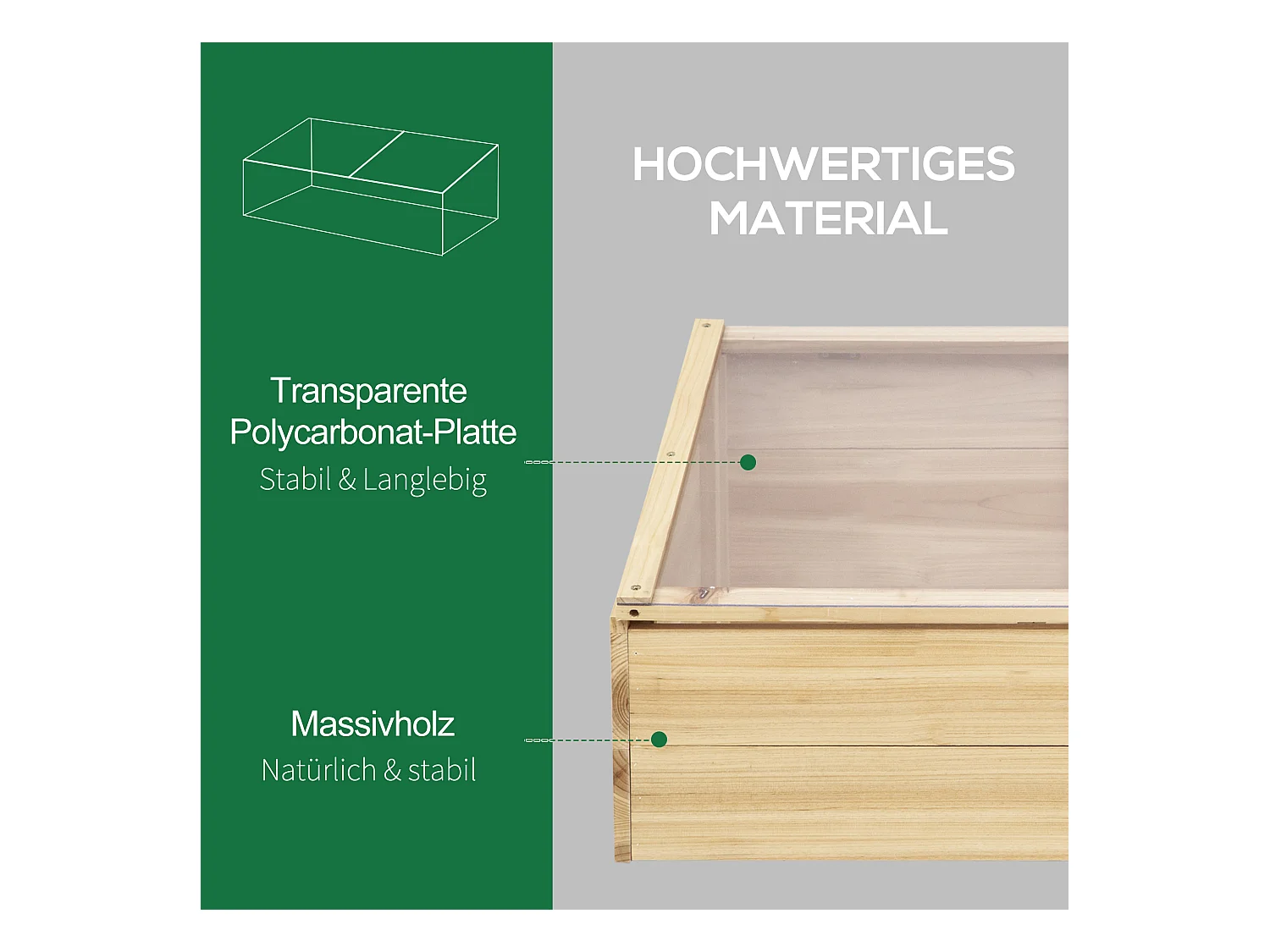 Serre de Jardin en Bois avec Couverture en Polycarbonate, Système de Plantation, Naturel (100x50x35 cm)